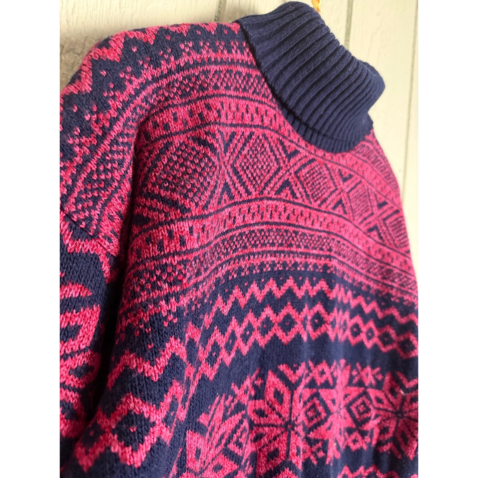 Vintage Basic Editions Fair Isle Sweater Navy Red Nordic Knit Winter Pullover