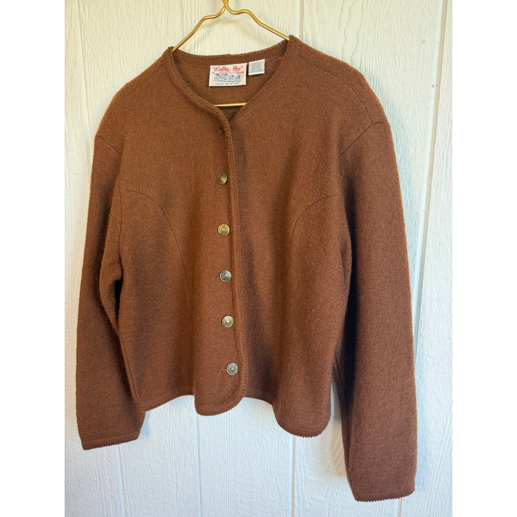 Vintage 60s Tally-Ho 100% Wool Cardigan Button Up, Large