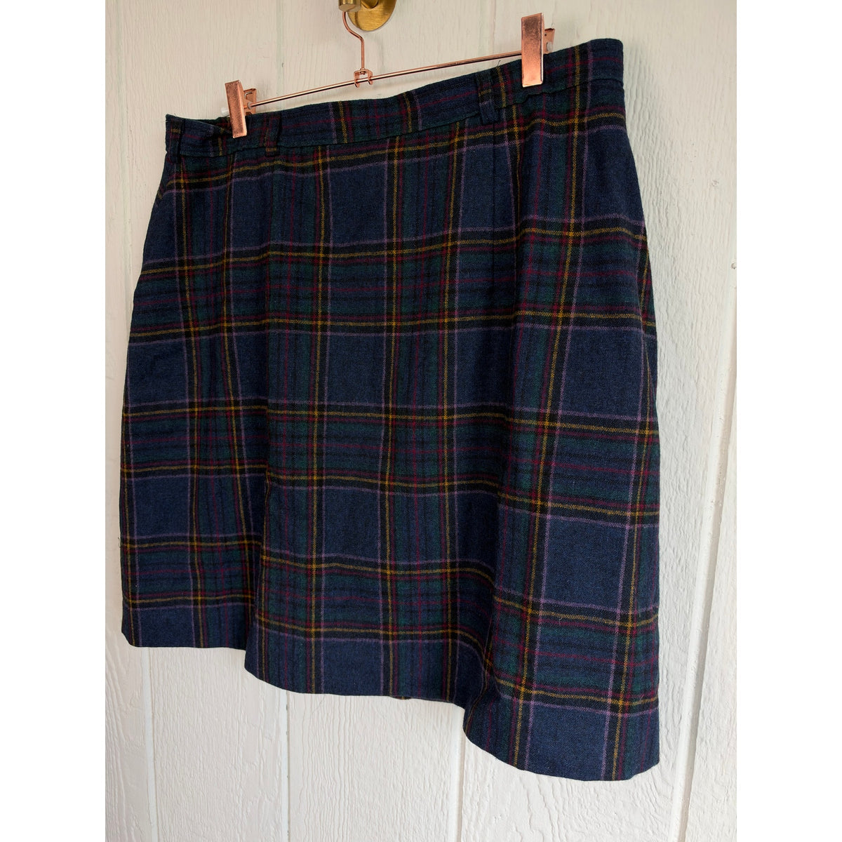 Vintage Woolrich Plaid Wool Skirt Size 18 Navy Green Tartan Pleated Preppy