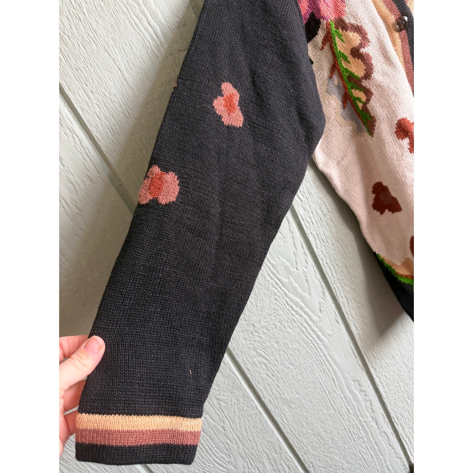NWT Vintage Storybrook Knits Cat Floral Cardigan Cottagecore Knit Sweater L