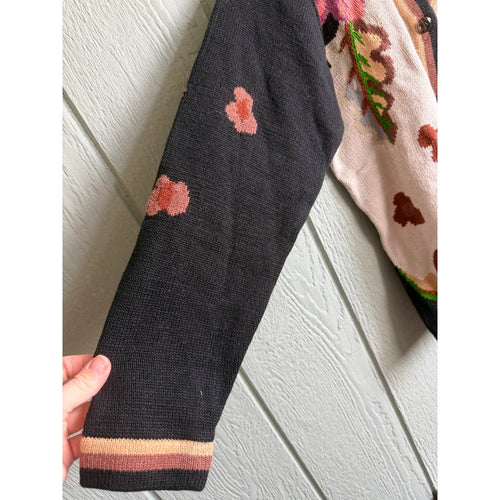 NWT Vintage Storybrook Knits Cat Floral Cardigan Cottagecore Knit Sweater L