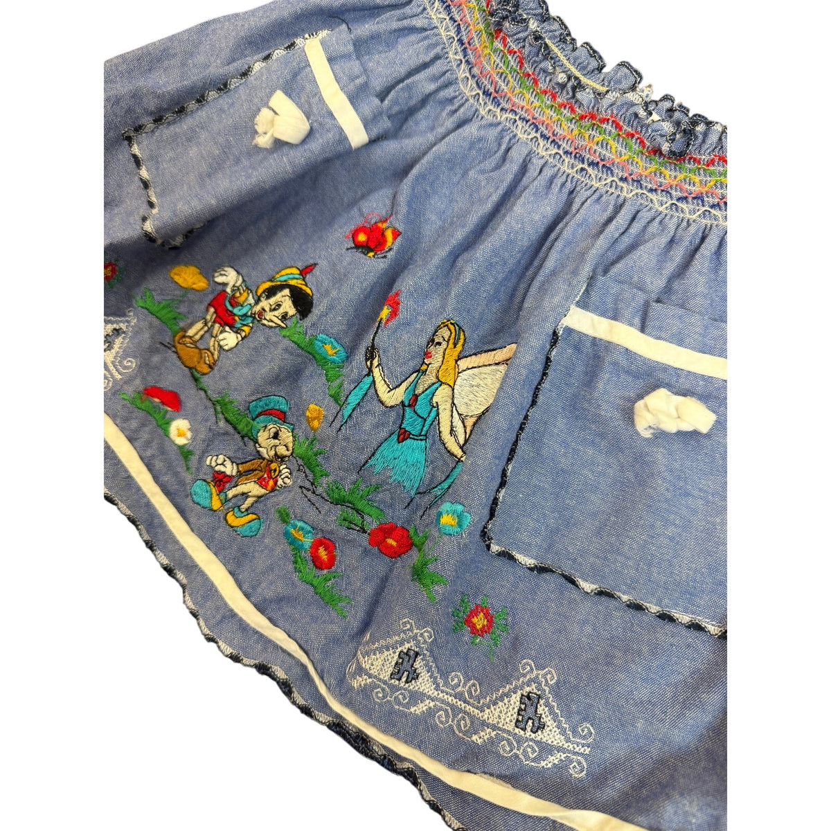 Vintage 90s Artigianto Ricami Denim Size 1 Embroidered Pinocchio Disney