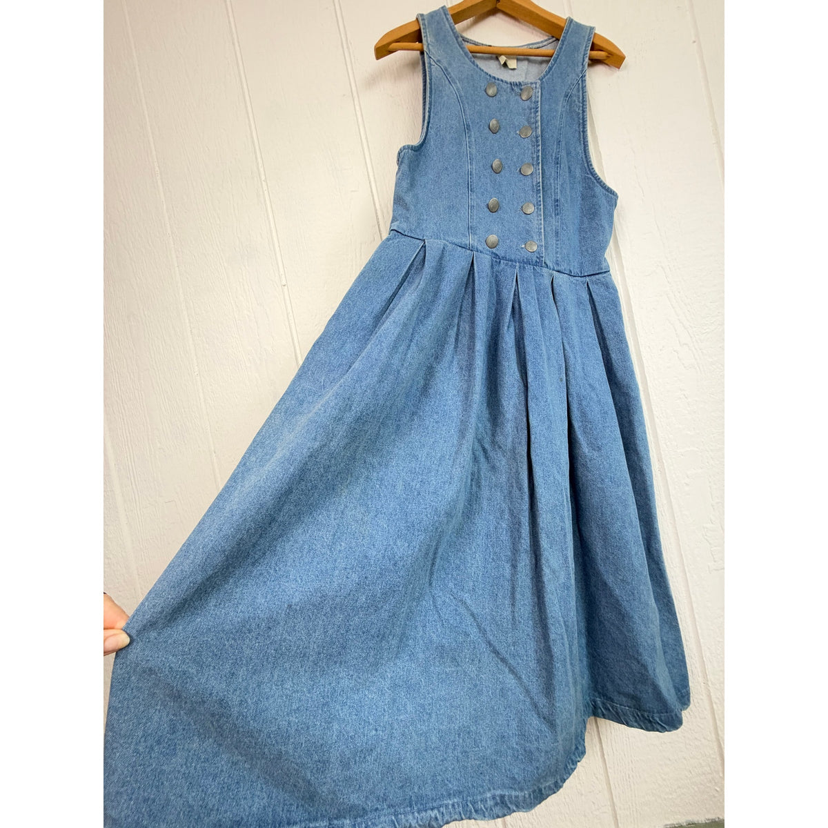 Vintage 90s My Michelle Denim Pinafore Dress Double Breasted Pleated Jumper