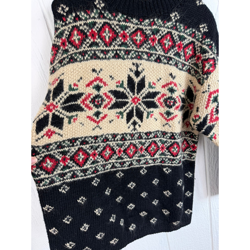 Vintage Croft & Barrow Hand Knit Wool Sweater M Fair Isle Nordic Chunky