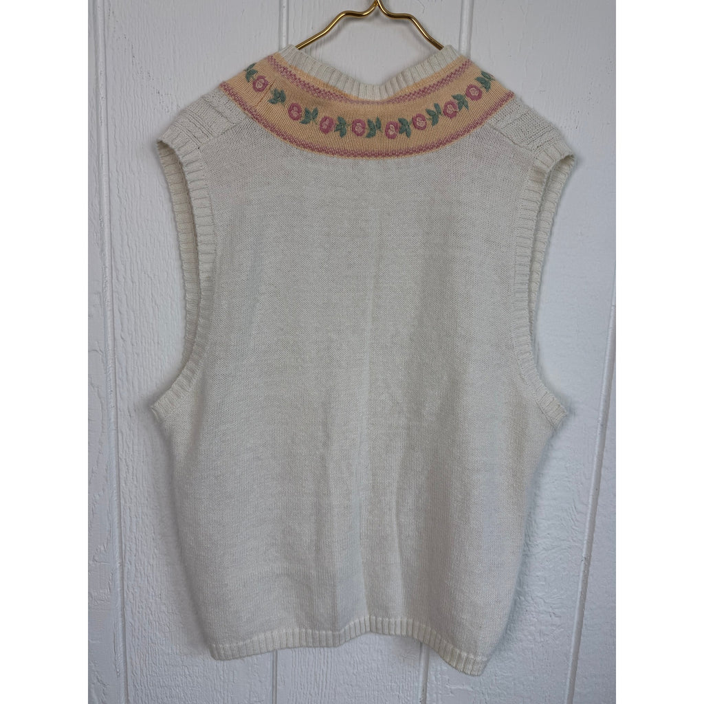 Vintage Northern Reflections Sweater Vest XL Ramie Cotton Floral Embroidered