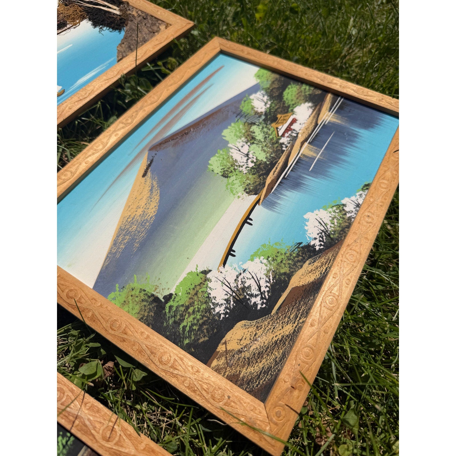 Vintage Japan Mount Fuji Wall Art Set of 4 Bark Diorama Landscapes Made in Japan