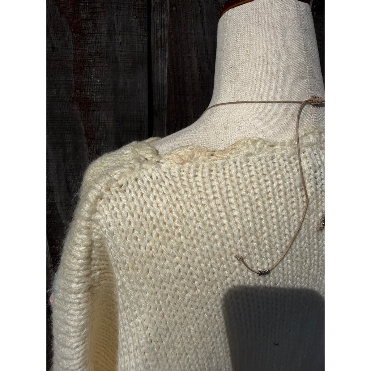 Vintage Hand Knit Floral Embroidered Sweater