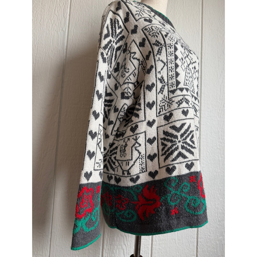 Vintage Cabin Creek Petite Sweater Large Petite Made USA Nordic Folk Heart Knit