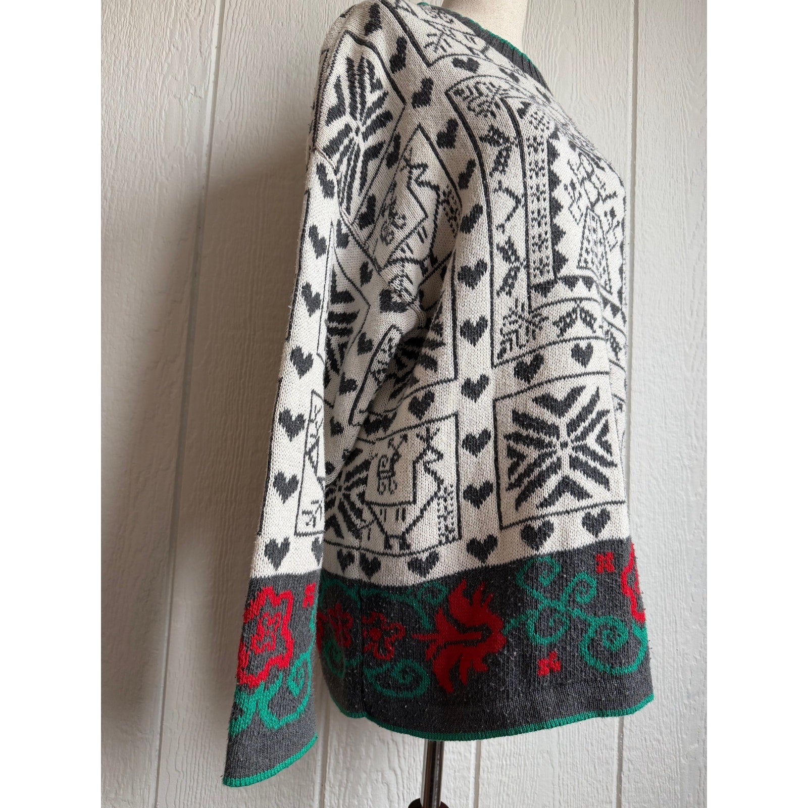 Vintage Cabin Creek Petite Sweater Large Petite Made USA Nordic Folk Heart Knit
