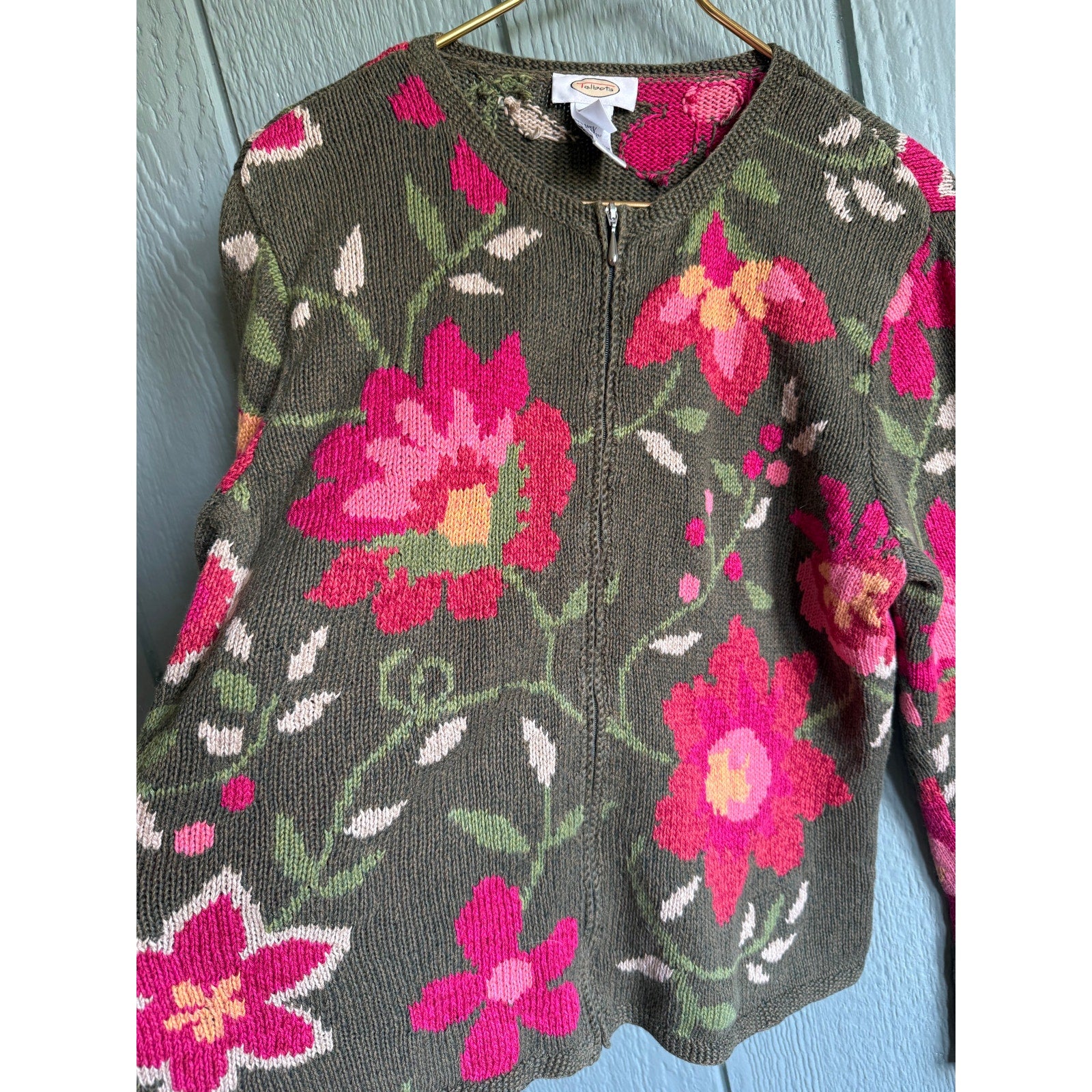 Vintage Floral Spring Knit Cardigan, Large