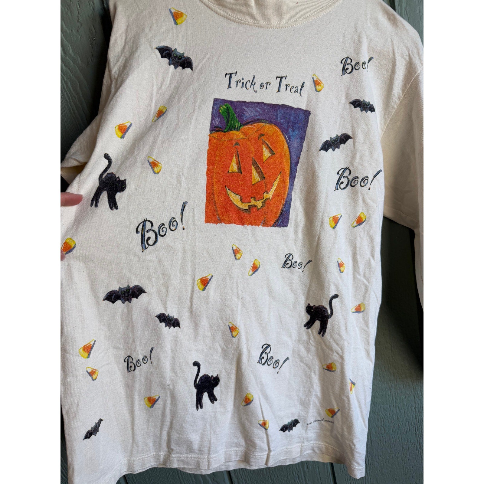Vintage Halloween Long Sleeve Trick or Treat Pumpkin Boo Cats Bat 1997 | Medium