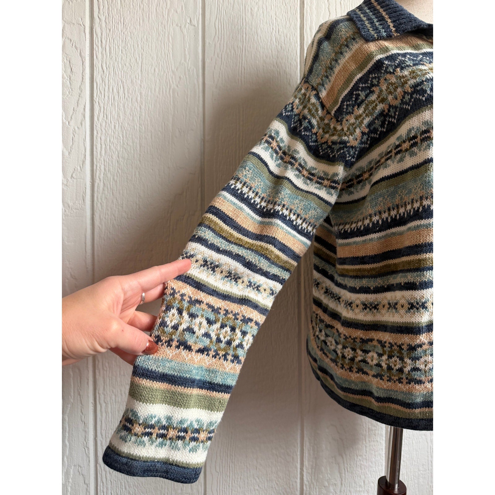 Vintage Heirloom Collectibles Full Zip Collared Stripe Cottagecore Sweater, LG