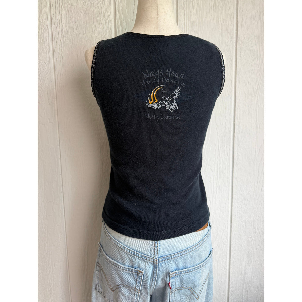 Y2K Harley Davidson Nags Head NC Tank Top Womens Medium Black Motorcycle