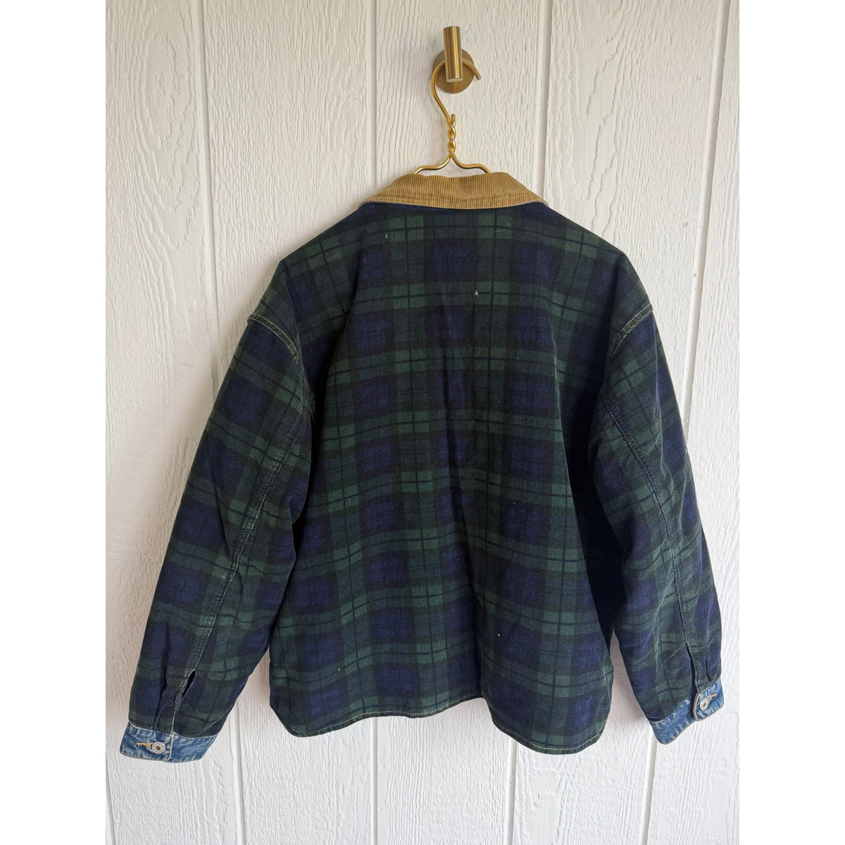 90s Breaker Jeans Denim Jacket Mens M Plaid Corduroy Barn Chore Quilted