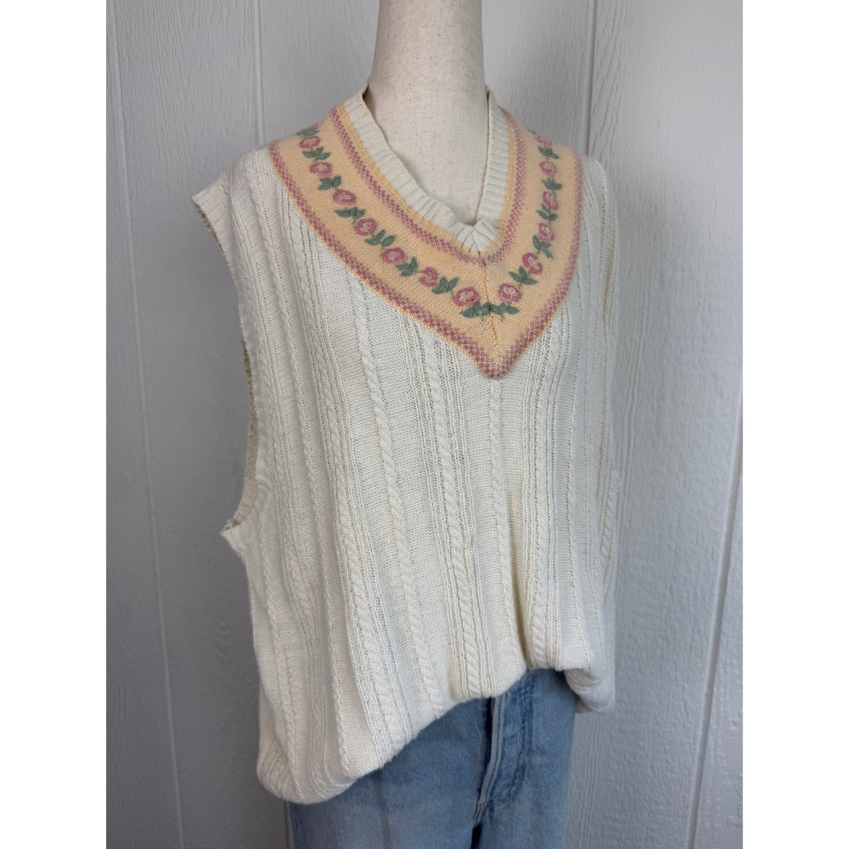 Vintage Northern Reflections Sweater Vest XL Ramie Cotton Floral Embroidered
