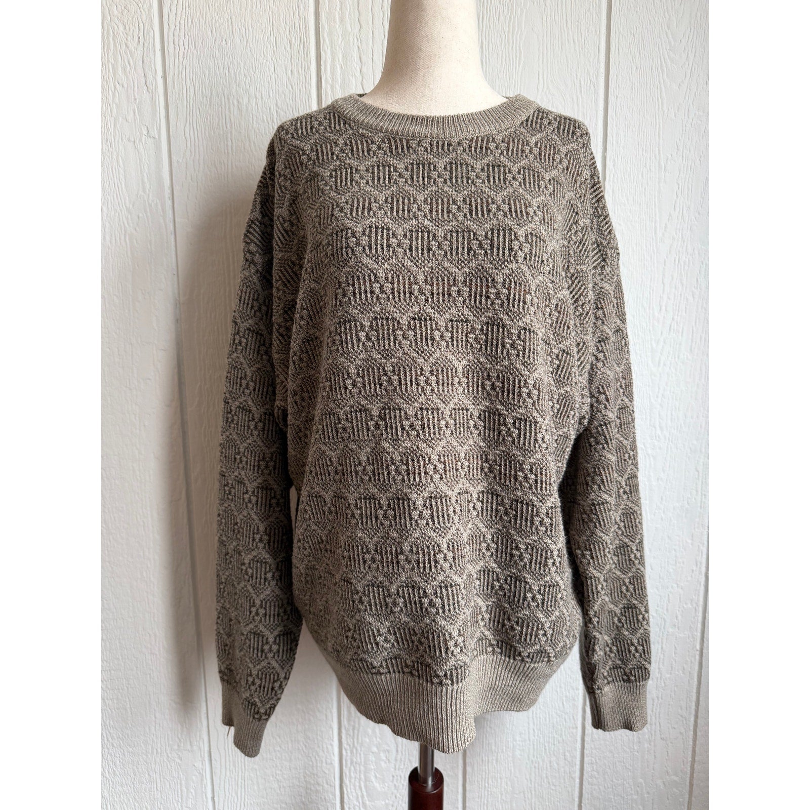 Vintage 90s Towncraft Textured Knit Sweater Size Large Neutral Crewneck