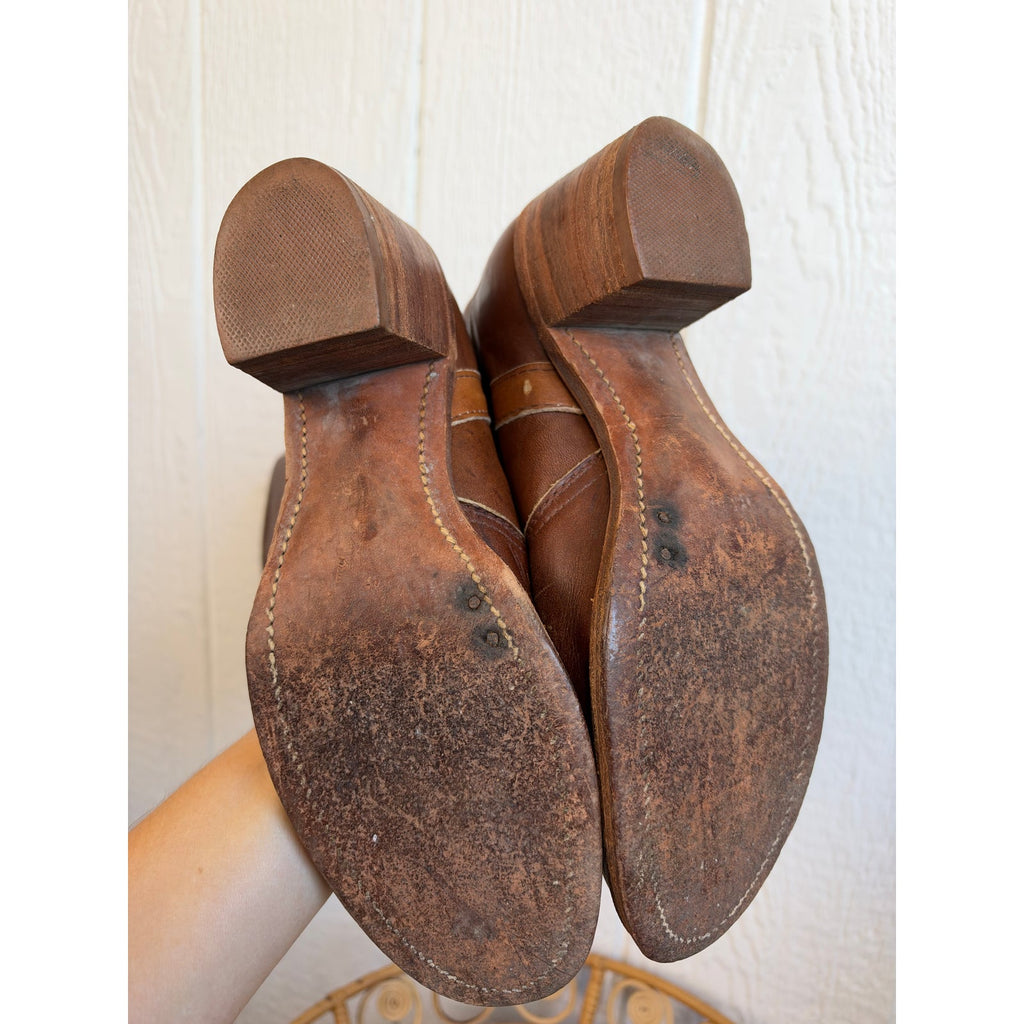 Vintage Frye Campus Style Tall Leather Boots Brown Cognac USA 8.5 Women's