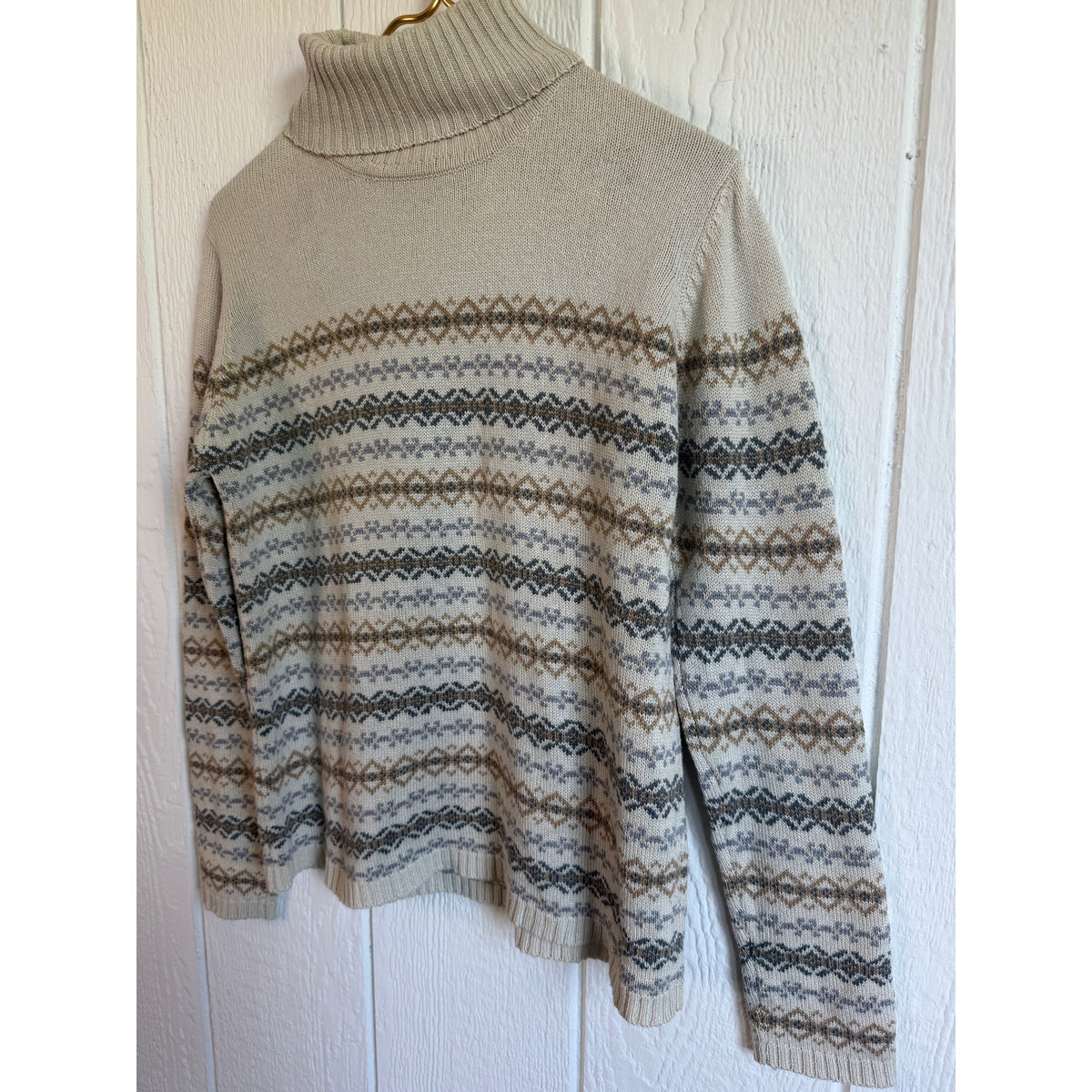 Vintage Worth Silk Cashmere Fair Isle Turtleneck Sweater Women's M