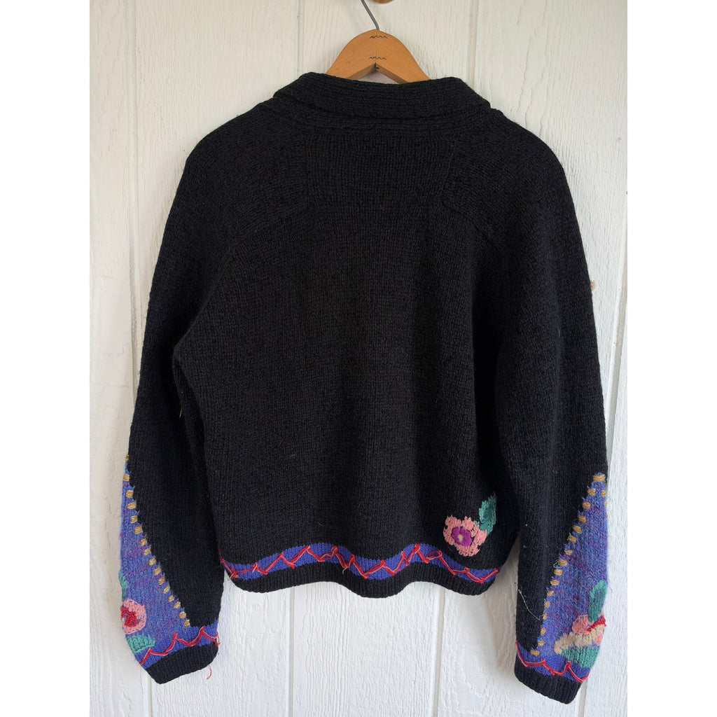 Vintage Carole Little Funky Floral Cardigan 90s Whimsigoth Wearable Art Sweater