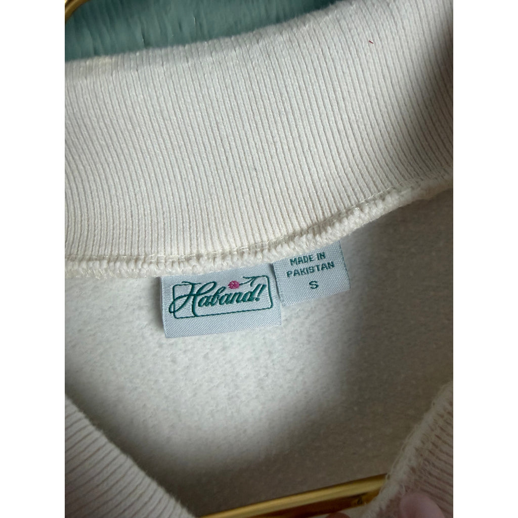 Vintage 90s Embroidered Floral Sweatshirt Collared Pullover Pink Cream Small