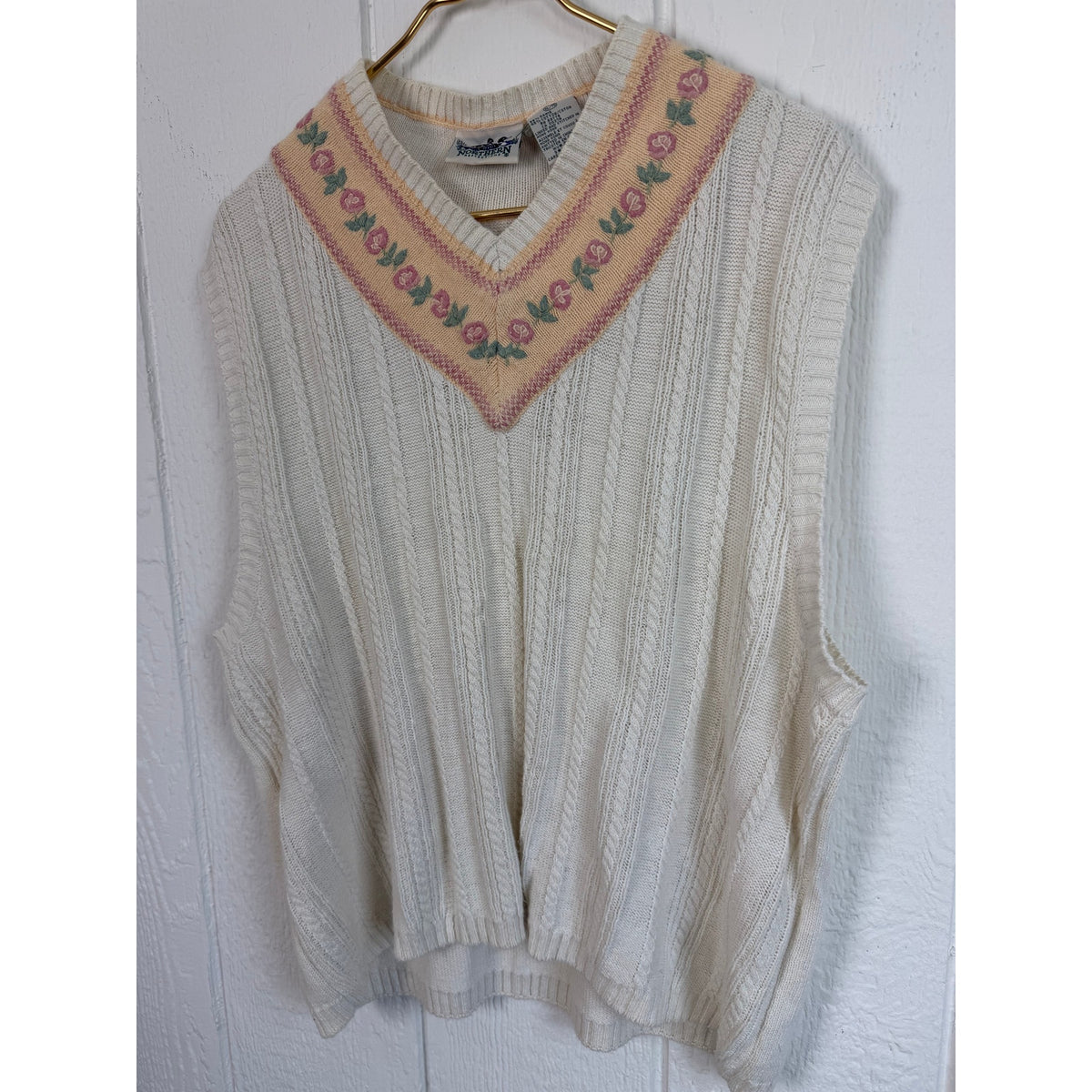 Vintage Northern Reflections Sweater Vest XL Ramie Cotton Floral Embroidered