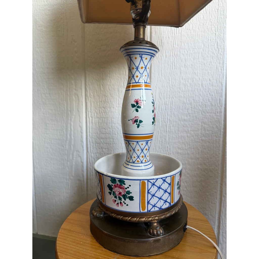 Vintage Floral Ceramic Table Lamp French Country Cottage Hand Painted