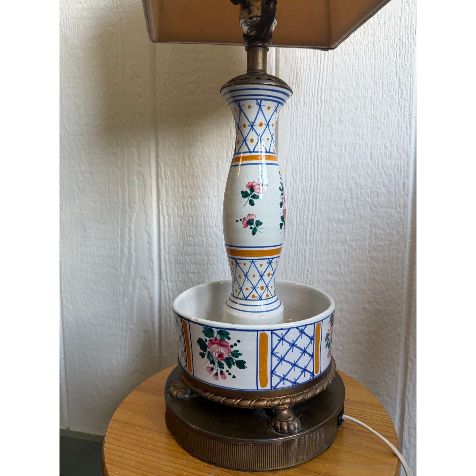 Vintage Floral Ceramic Table Lamp French Country Cottage Hand Painted