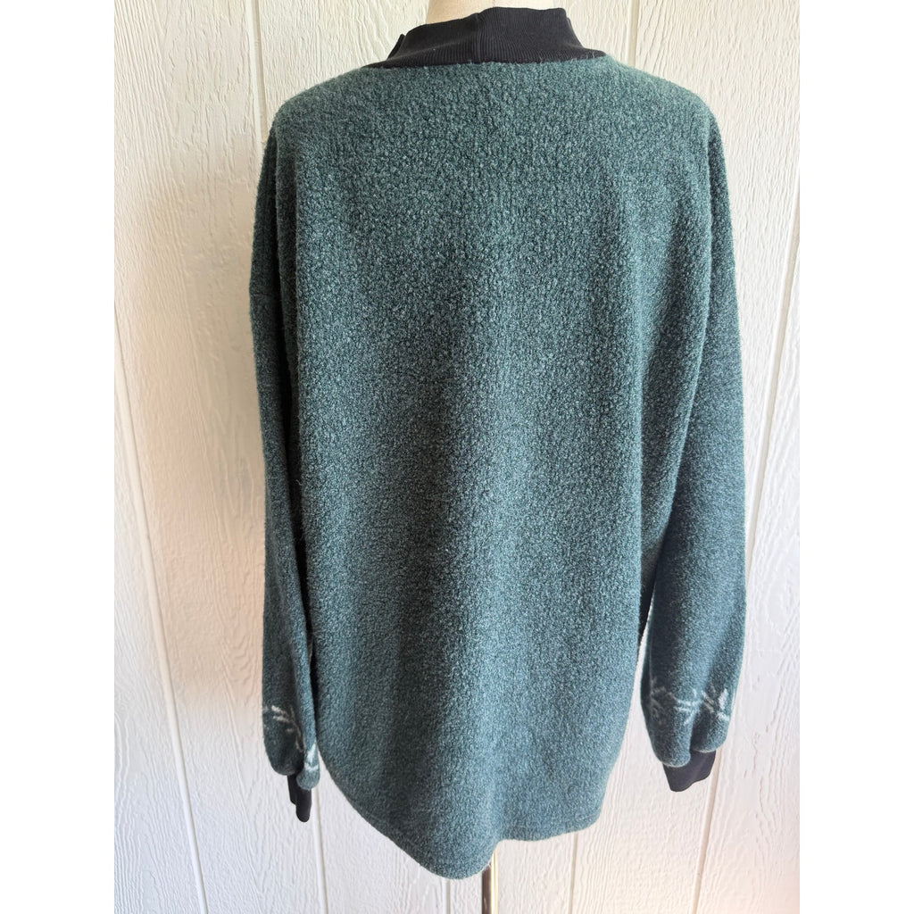 Vintage Panda Fleece Pullover Jacket Green Teddy Fleece 90s