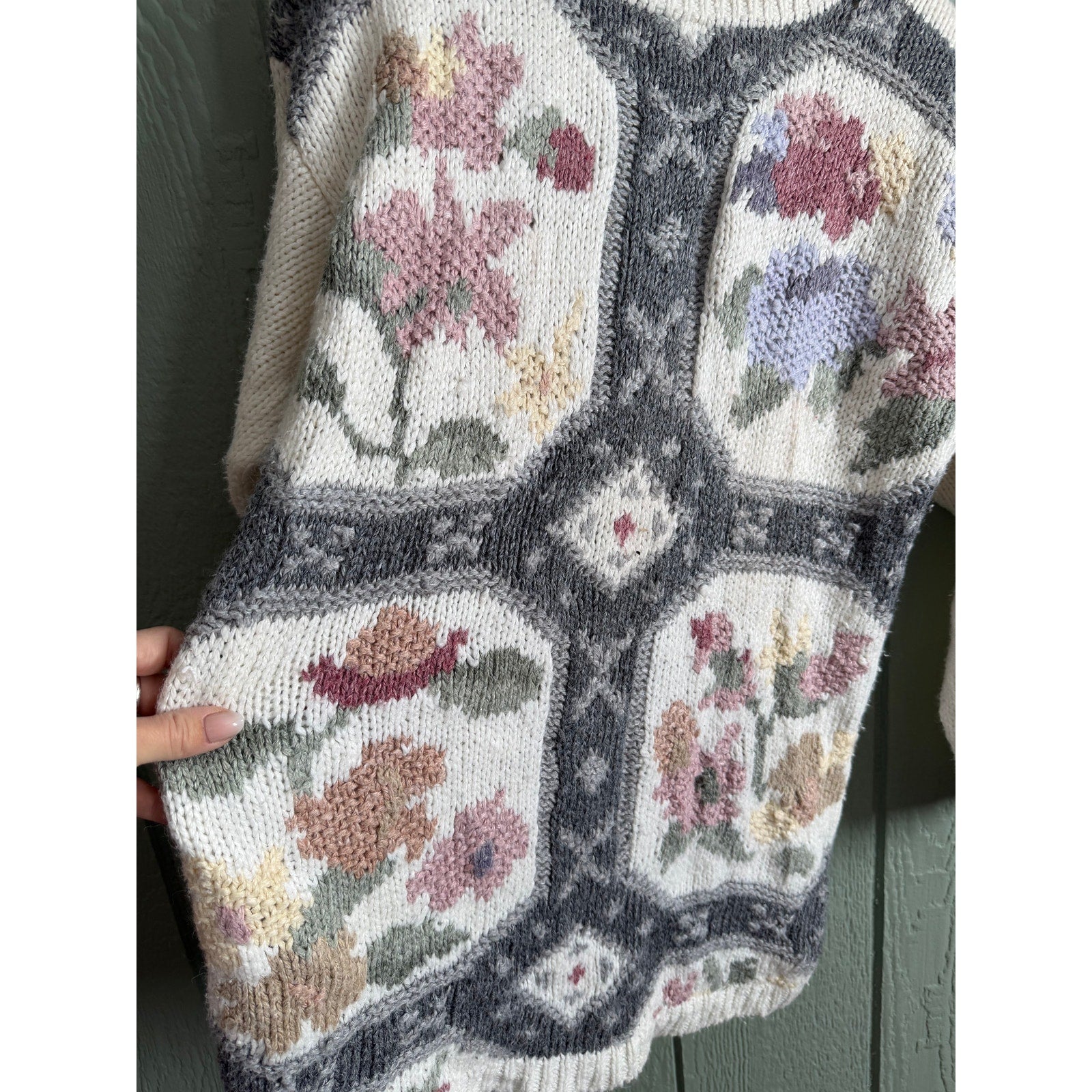 Vintage 90s Allison Smith Floral Knit Sweater Women’s Small Cottagecore