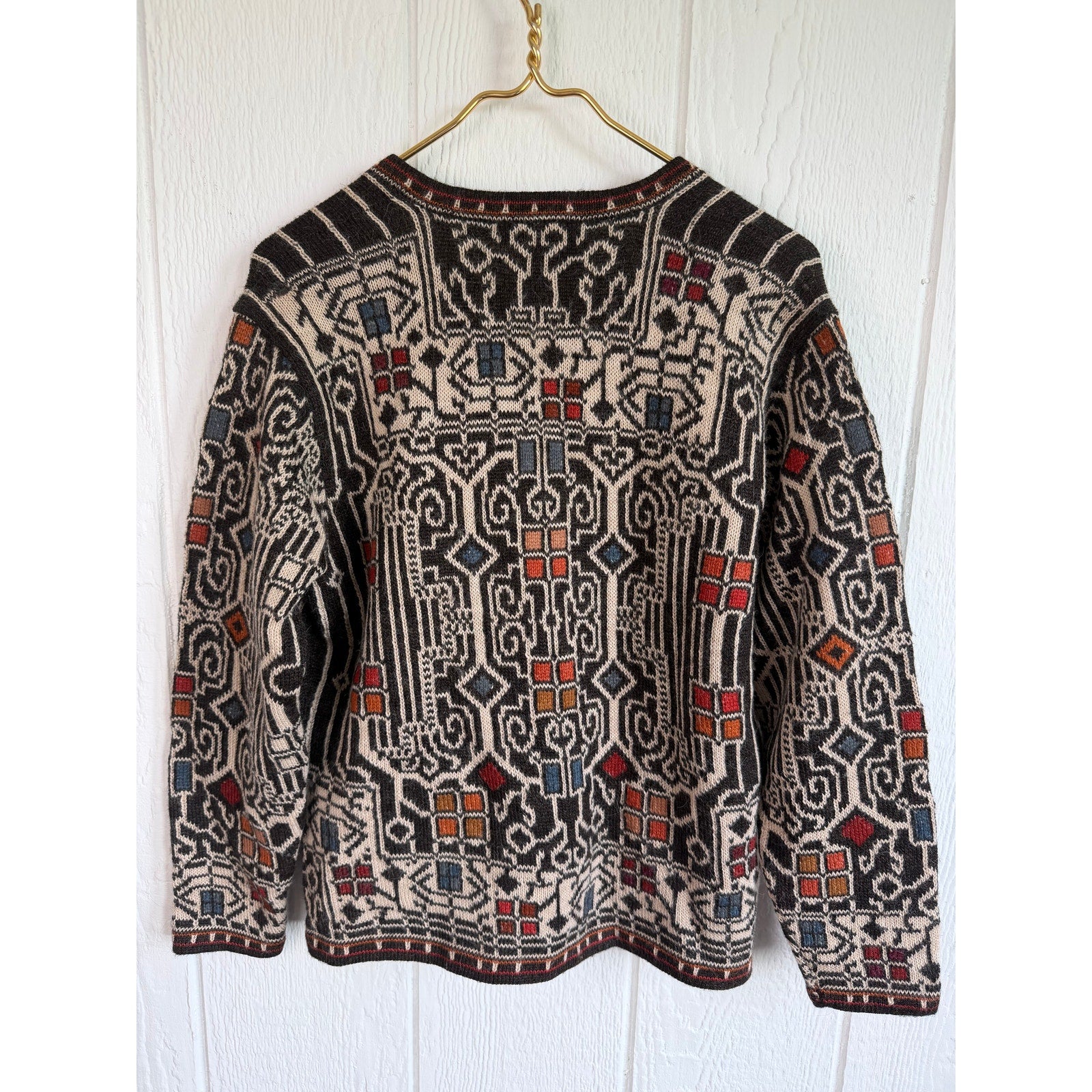 Vintage Intiwara Alpaca Wool Handmade Cardigan Sweater Print Large