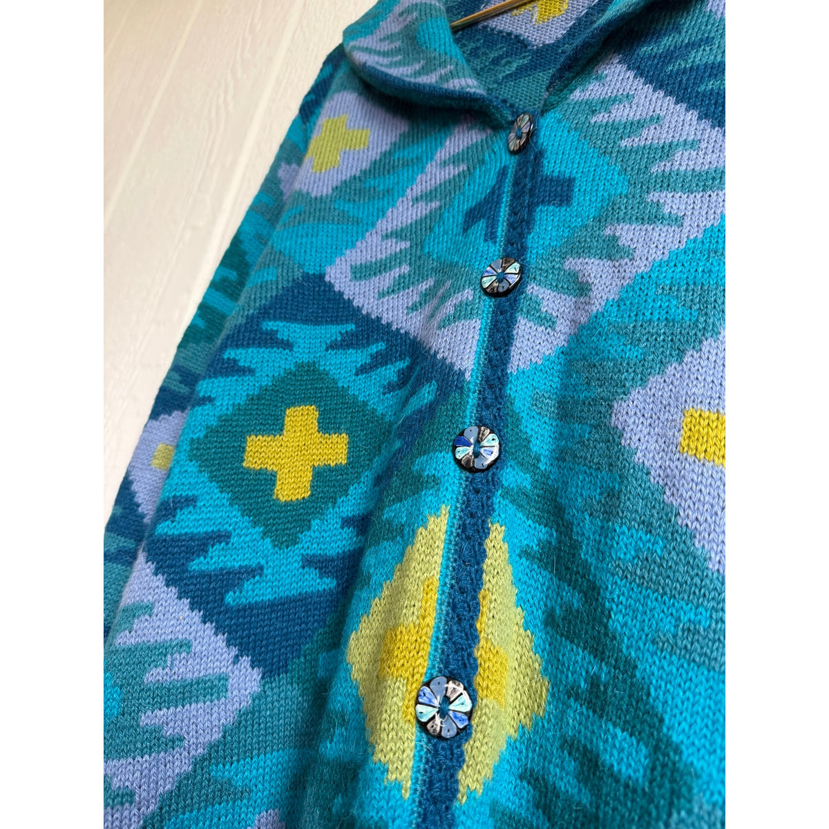 VTG Peruvian Alpaca Wool Tey Art Peru Long Cardigan Medium Sweater Southwestern