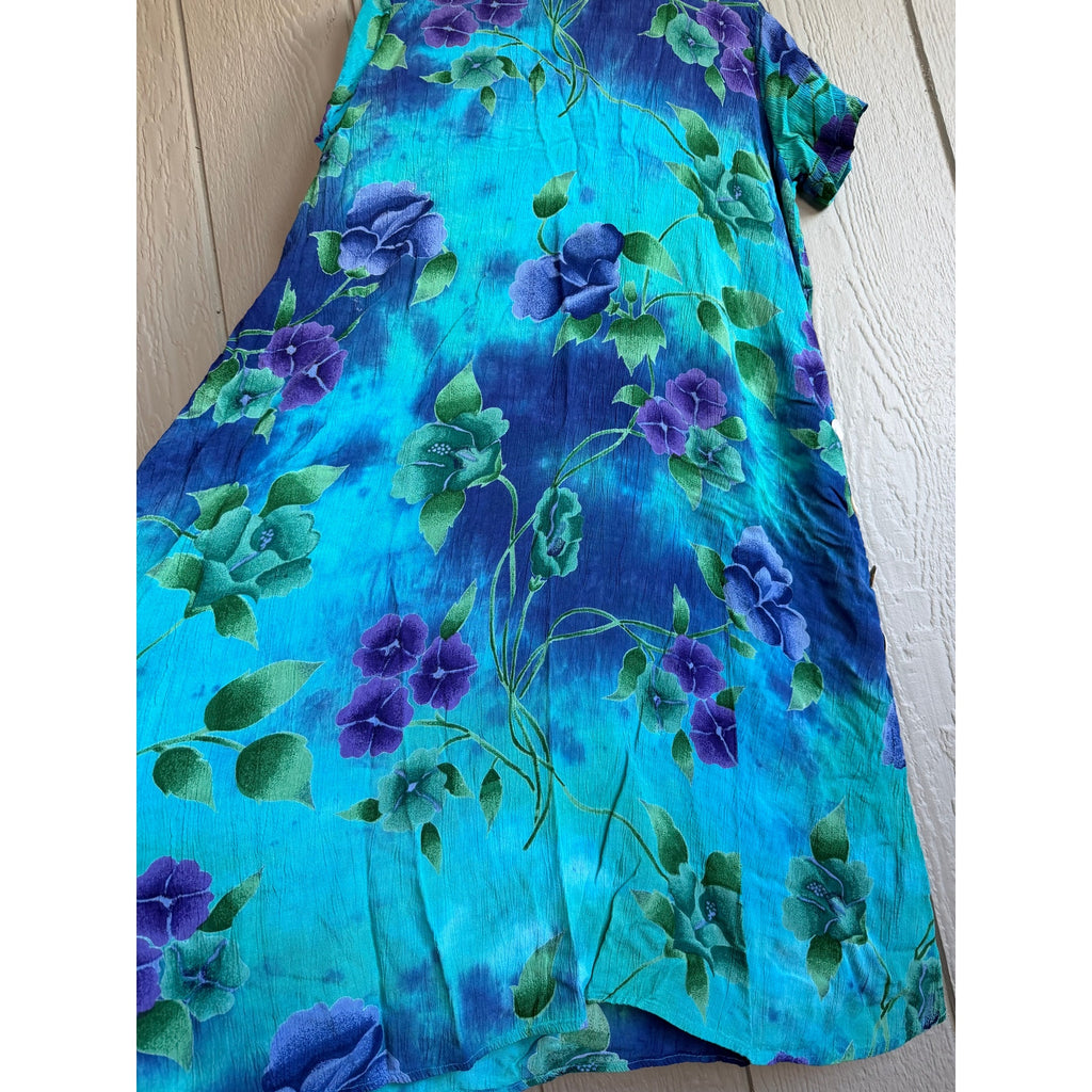 Vintage Hawaii Tropical Flowers Seashell Maxi Dress