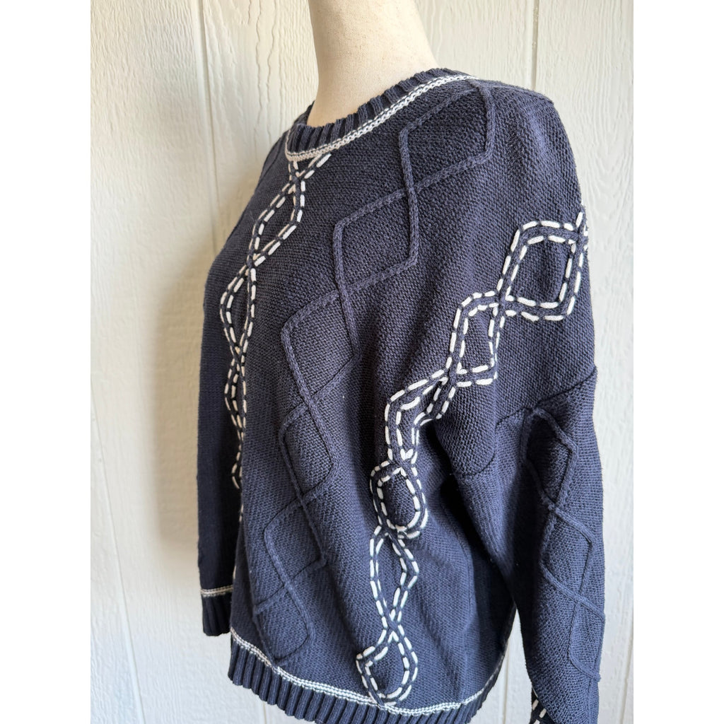 Vintage 90s Christopher & Banks Hand Embroidered Knit Sweater Size XL