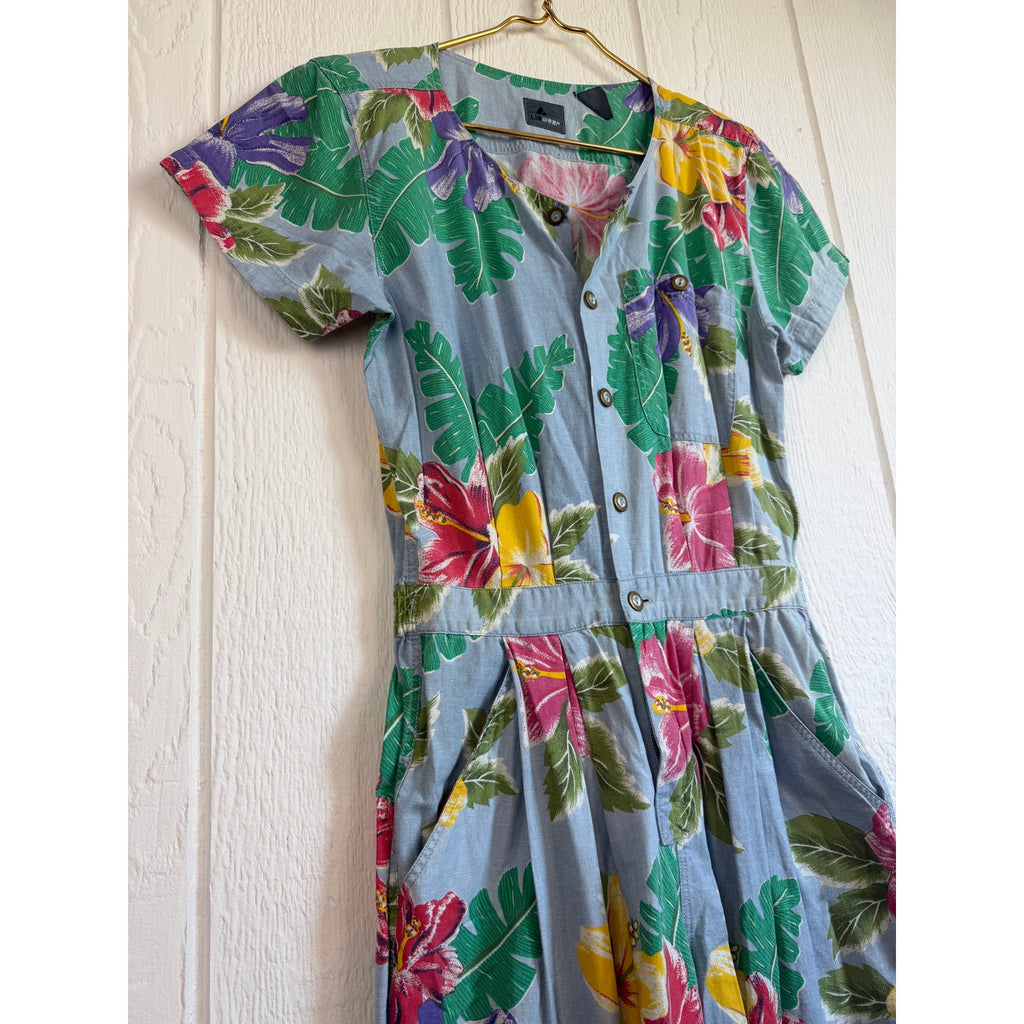 Vintage 80s Floral Jumpsuit Tropical Jumpsuit Liz Wear Jumpsuit, Med