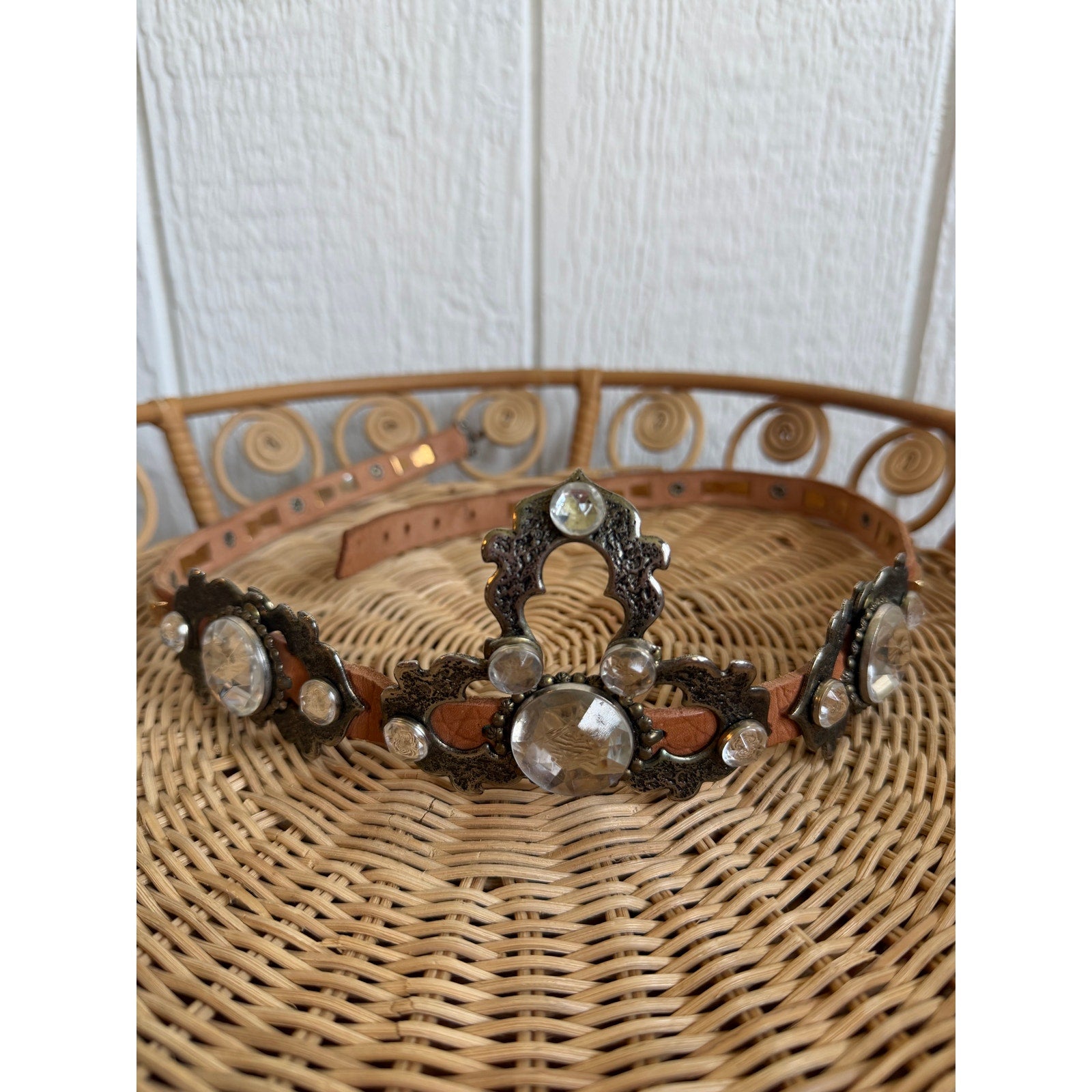 Vintage José Cotel Rhinestone Leather Belt
