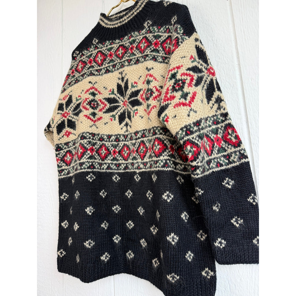 Vintage Croft & Barrow Hand Knit Wool Sweater M Fair Isle Nordic Chunky