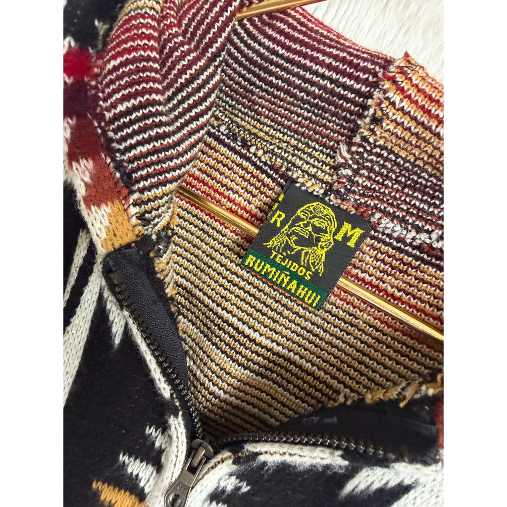 Vintage Ruminahui Ecuador Wool Hooded Sweater Jacket Medium Southwestern Aztec