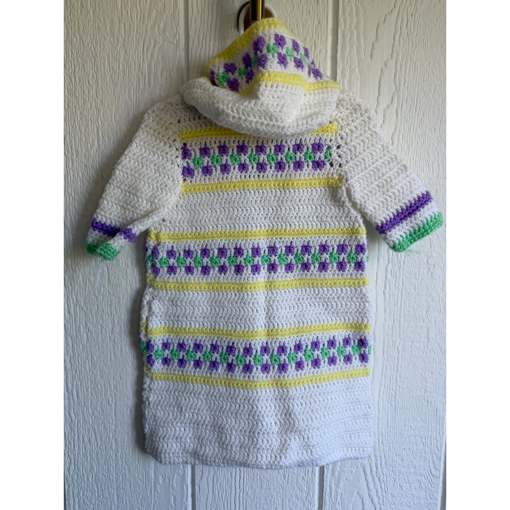 Vintage Handmade Crochet Hooded Sweater Coat Children's Zip Front