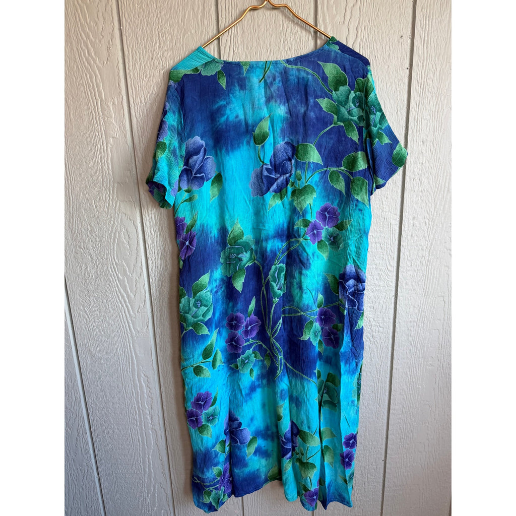 Vintage Hawaii Tropical Flowers Seashell Maxi Dress