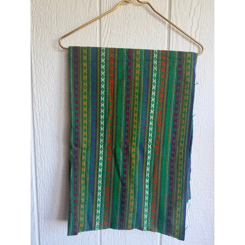 Vintage Southwestern Woven Fabric Panel Boho Tribal Textile Remnant Green