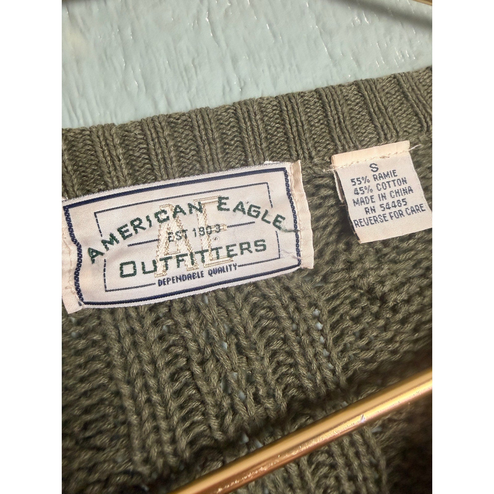 Vintage American Eagle Cable Knit Chunky Sweater Crewneck Green Small