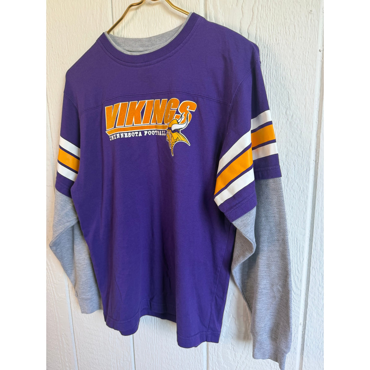 Vintage 90s Reebok NFL Minnesota Vikings Long Sleeve Shirt Purple Gold Size L
