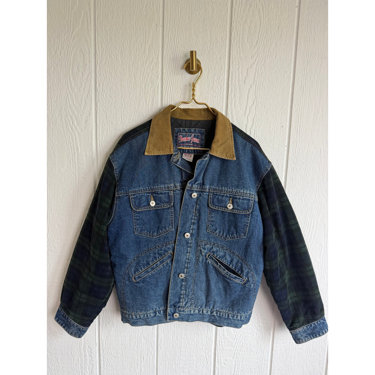 90s Breaker Jeans Denim Jacket Mens M Plaid Corduroy Barn Chore Quilted