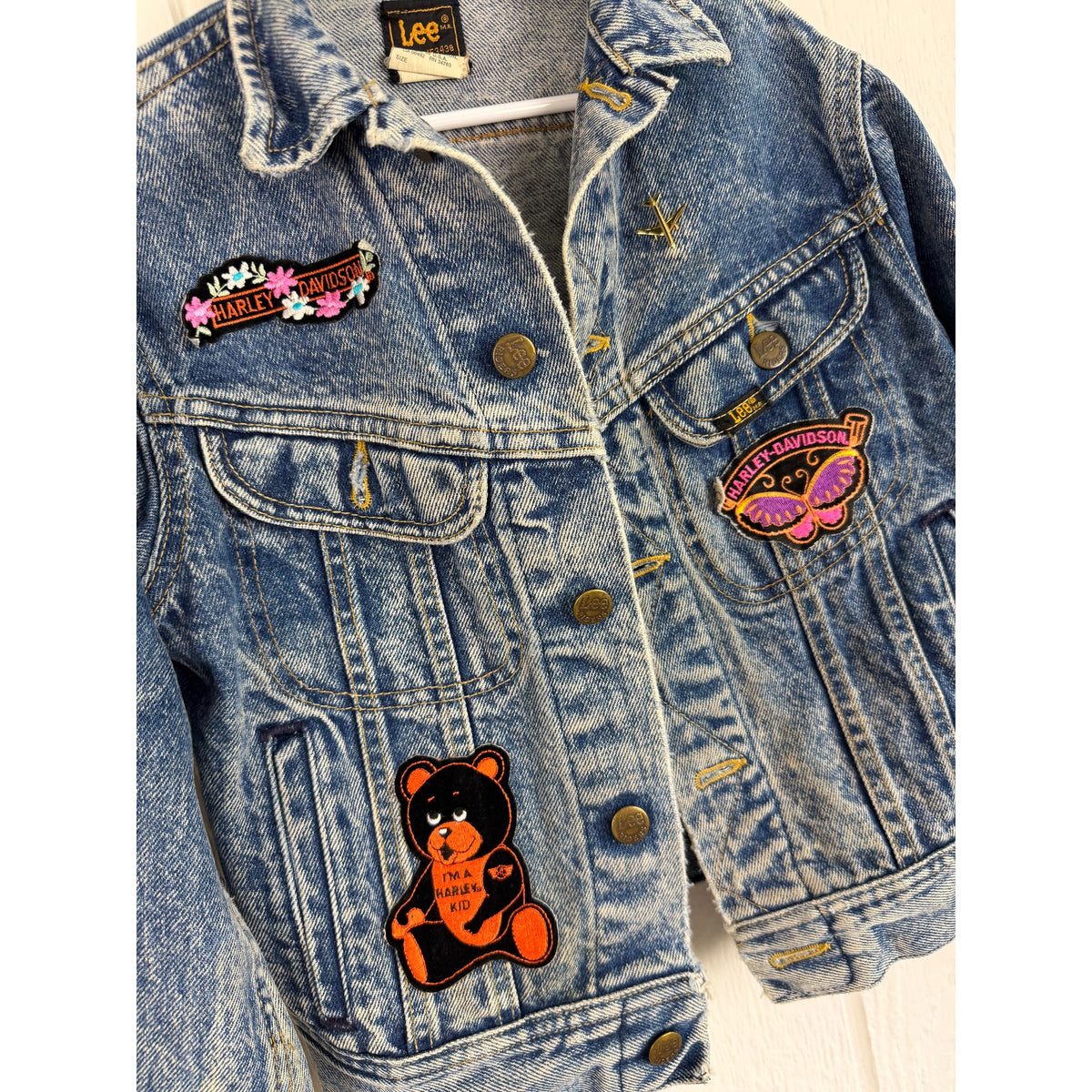 Vintage Lee Harley Davidson Denim Jacket Girls Size 10 Made USA Biker 80s 90s