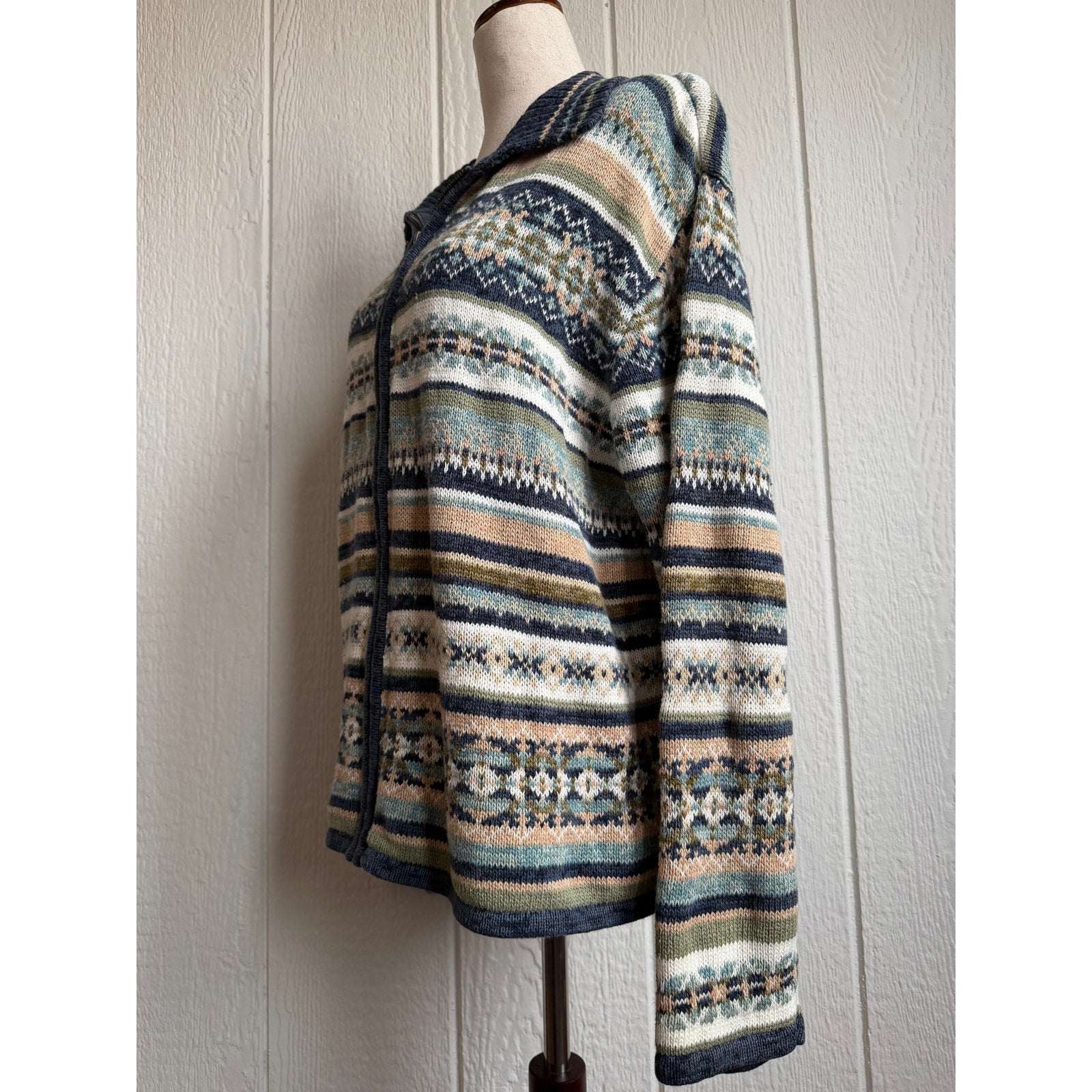 Vintage Heirloom Collectibles Full Zip Collared Stripe Cottagecore Sweater, LG