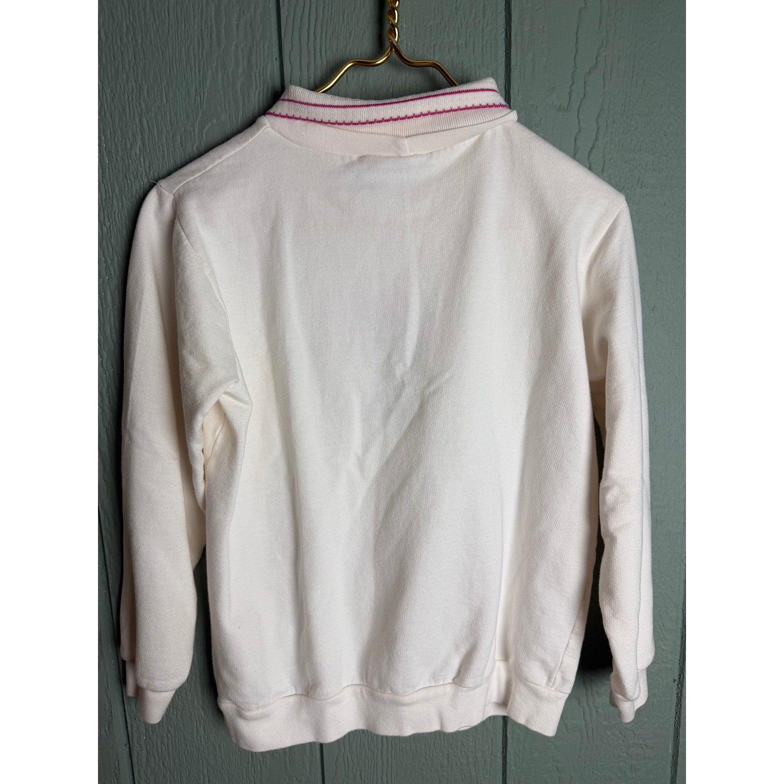 Vintage 90s Embroidered Floral Sweatshirt Collared Pullover Pink Cream Small