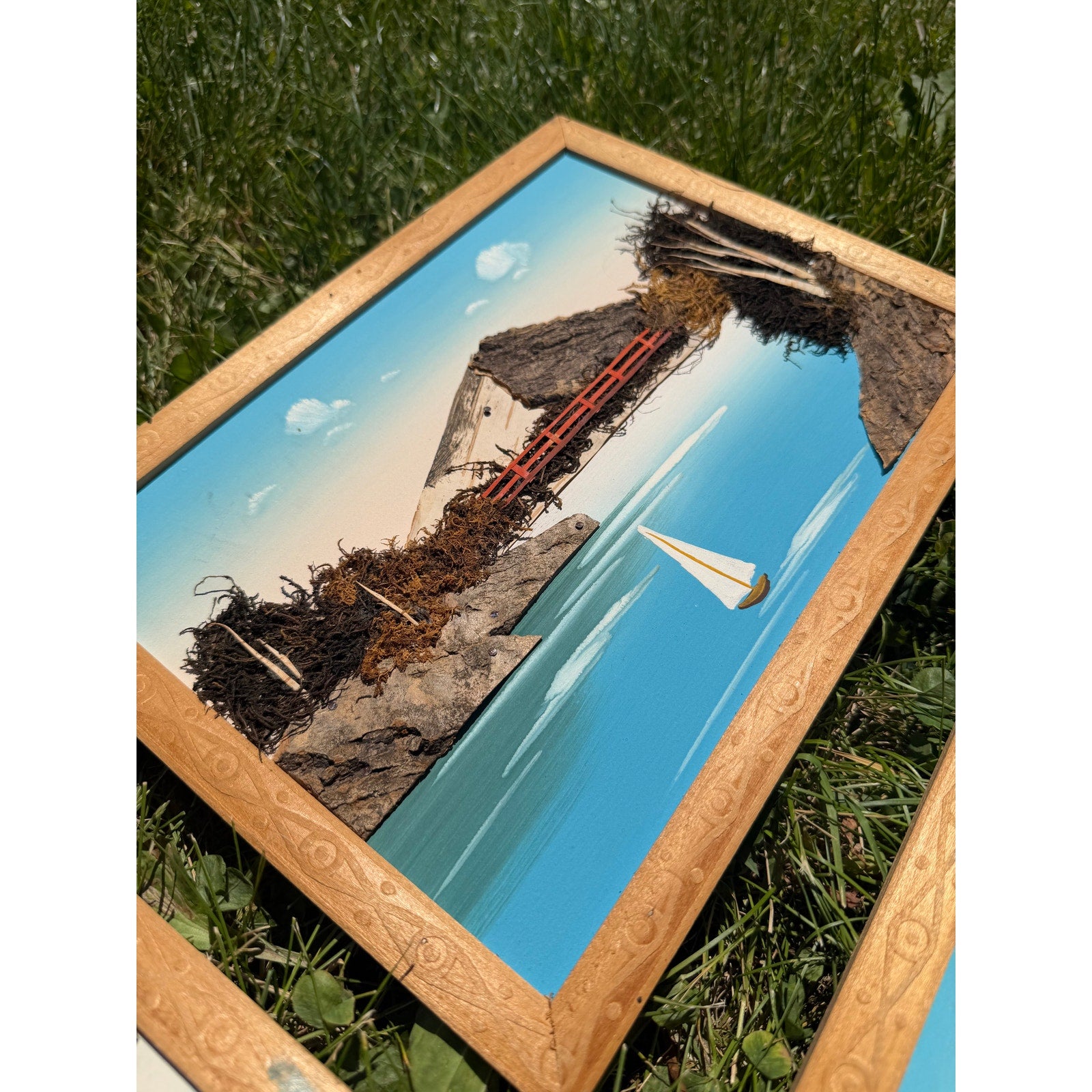 Vintage Japan Mount Fuji Wall Art Set of 4 Bark Diorama Landscapes Made in Japan