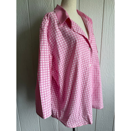 NWT Vintage Blair Pink Gingham Button Front Blouse XL Cottagecore Top