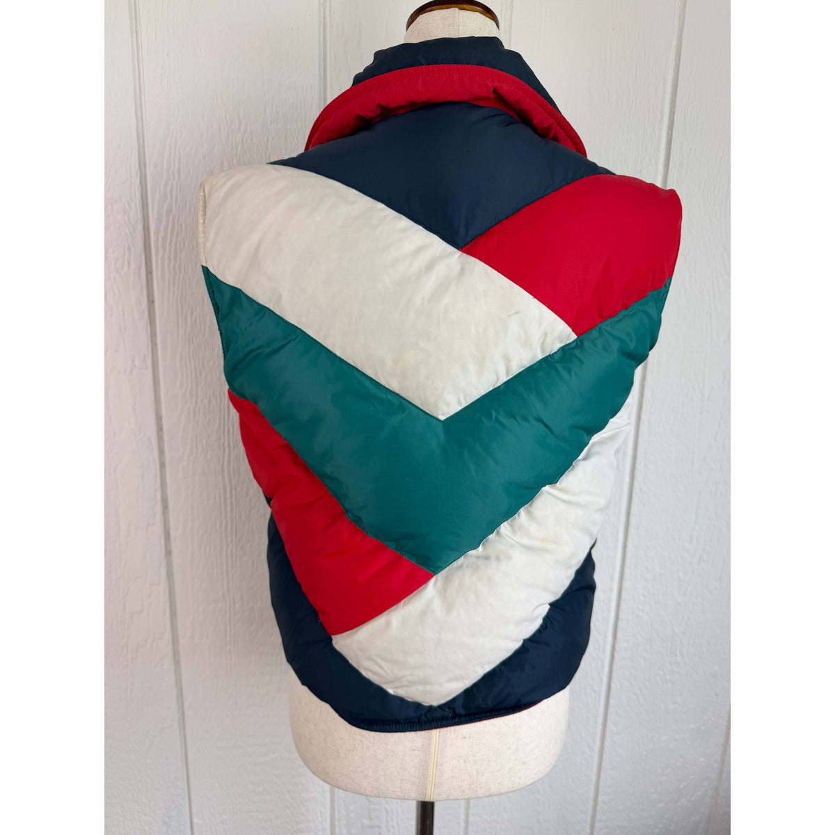 Vintage 80s JCPenney Ski Vest Medium Down Puffer Colorblock Après Ski Chevron