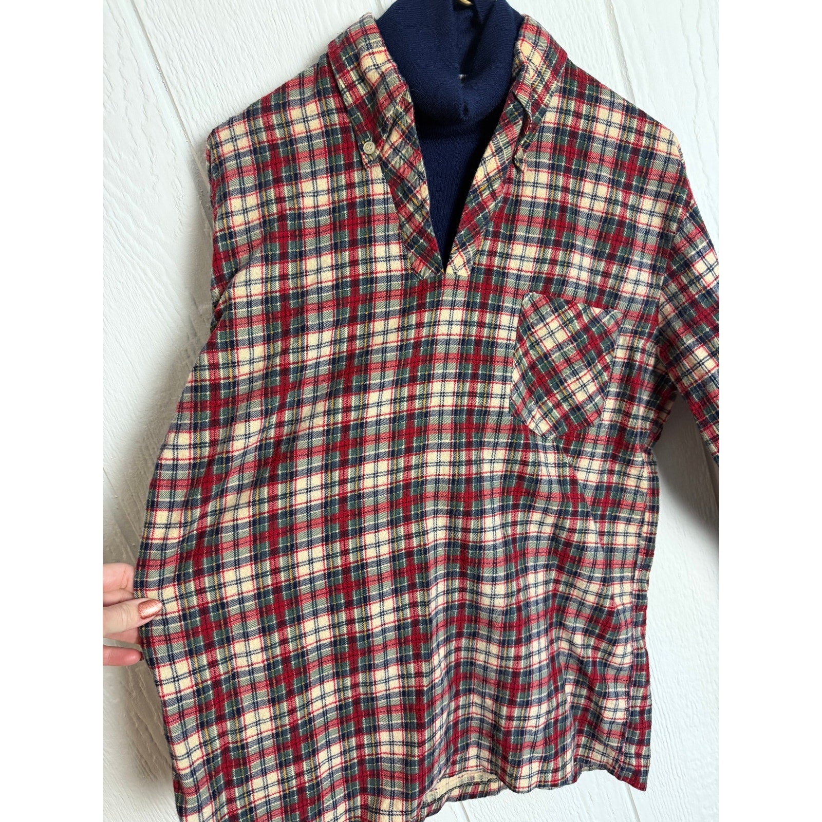 Vintage 90s Brubaker Plaid Mock Neck Layered Flannel Shirt Size M